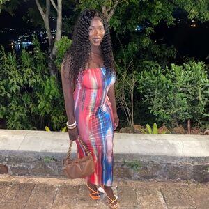 Strapless bodycon multicolor dress